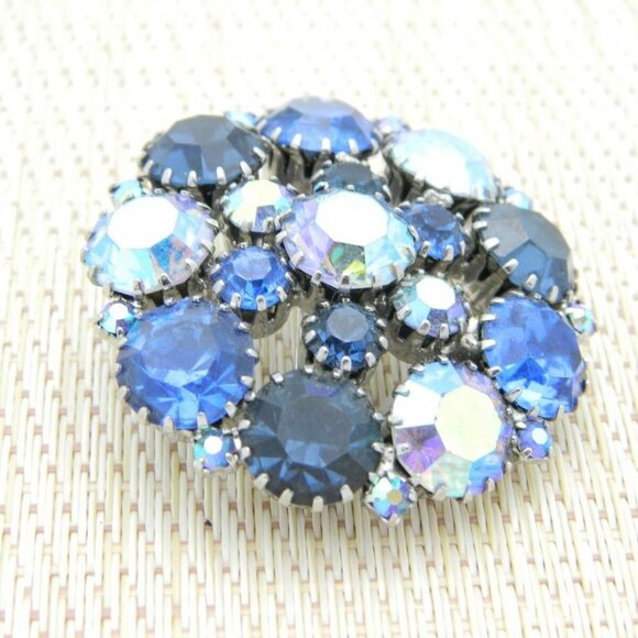 Blue Aurora Borealis Rhinestone Silver Tone Pin - Picture 2 of 4